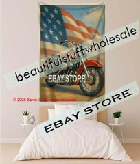 Motorcycle tapestry patriotic americana living room print 39X59 in
