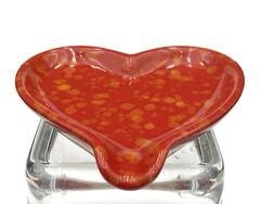 Ceramic Heart Trinket Dish/Spoon Rest/Makeup Dish, Red with Yellow/Gold Mottling