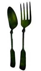 Vintage MCM Fork & Spoon Wall Decor 21” Olive Green Aluminum Cast