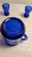 3 Pc Set Of Colbalt Blue With Roping Pattern Creamer 3 In. Sm. Glass 1.75 In.