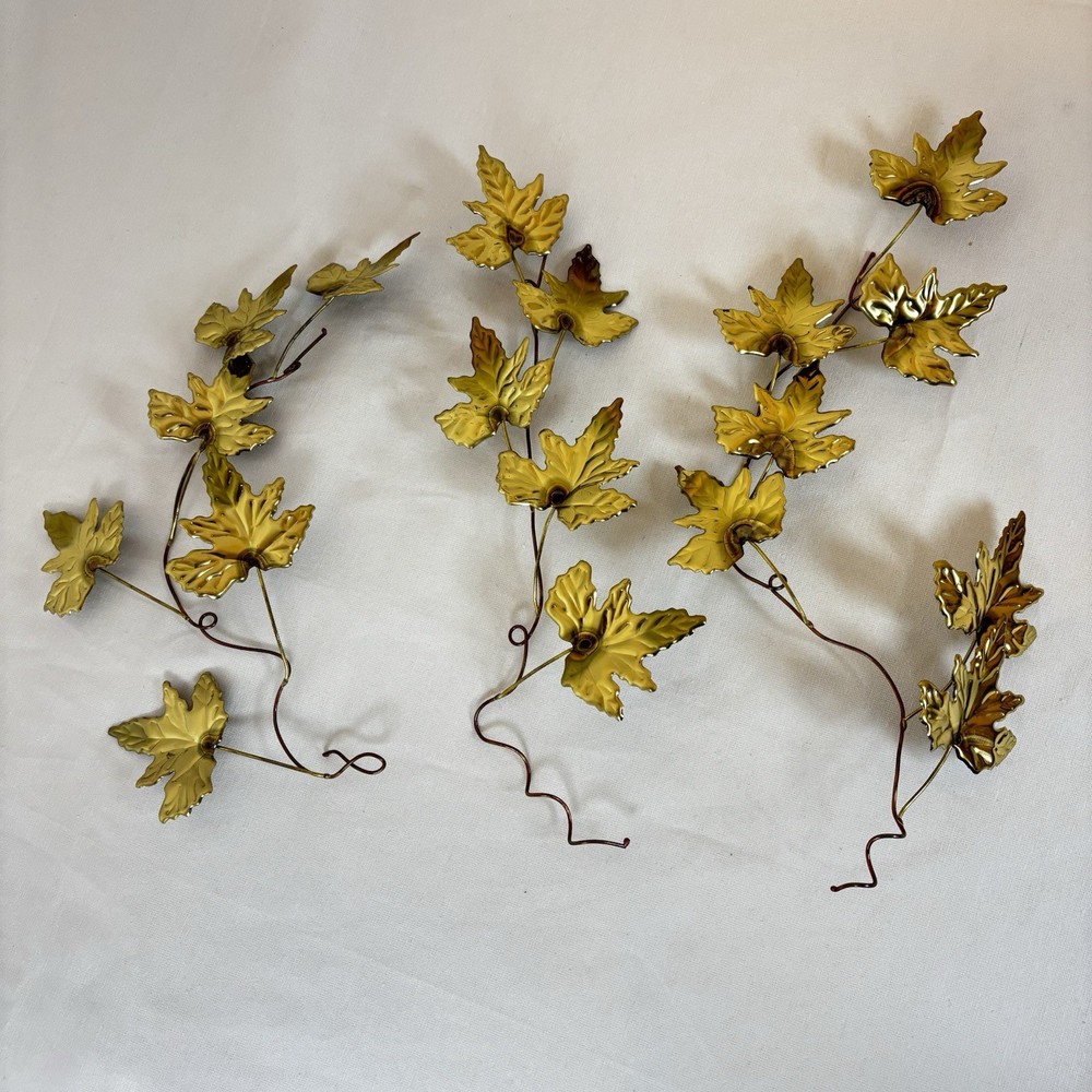 Set of 3 Vintage MCM Brass Metal Leaves Wall Accent Decorations