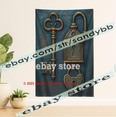 Gothic keys wall tapestry vintage art mystery 39X59 in