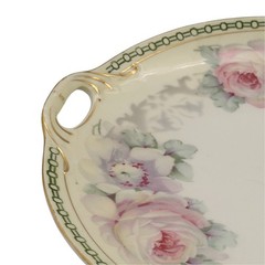 Antique German (K&L) Porcelain Handled Serving Platter Pink Roses Gold c.1910