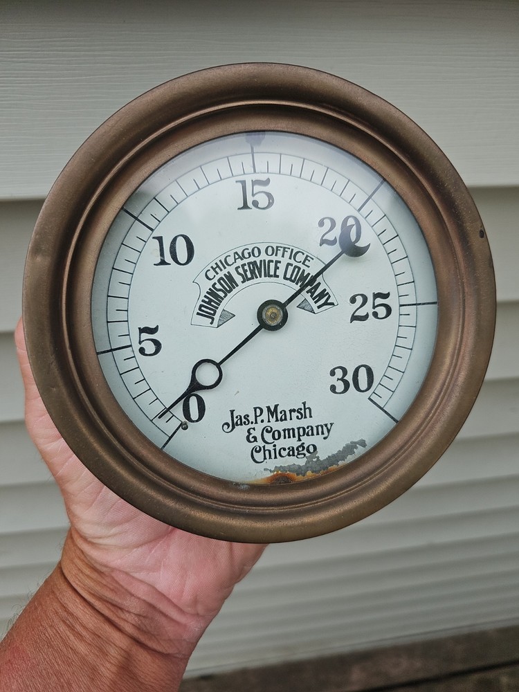 Vintage Brass Gauge Jas P Marsh Company Chicago Johnson Service