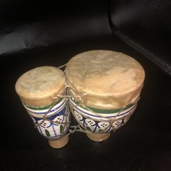 Pair ❤️ Joined Vintage Hand Painted Pottery BONGO DRUMS Retro Skin Ceramic