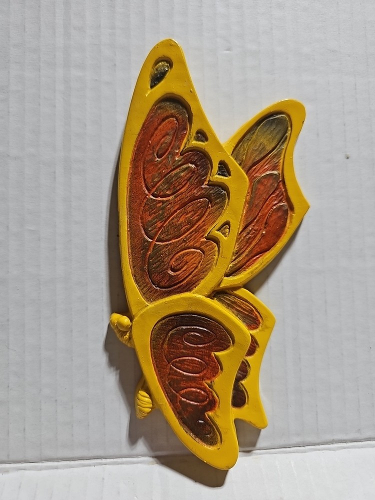 Vintage 1973 Universal Statuary Butterfly Yellow Orange Retro Plastic Wall Decor