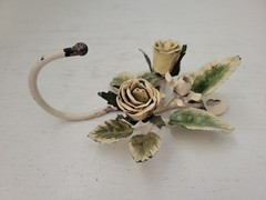 Vintage Italian Tole Flower Rose Wall Hook Toleware Cottagecore Shabby Chic
