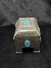 Islamic Antique Silver Plated Khorasan Box With Turquoise Stone Beautiful Art