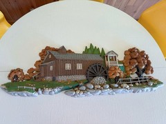 Vintage Burwood 2426 Wall 1980 Old Grist Mill Water Wheel Fall Cottage Decor