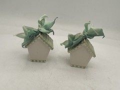 Set of 2 Collectible 2000 Mud Pie Daisy Mini Birdhouses w/Flowers & Bees