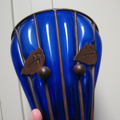 Rare Beautiful Cornucopia Cobalt Blue Glass with Metal Copper/Brass Stand 11″x6″