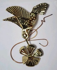 4 Pc Vintage Gold Hummingbird Wall Art Decor Brass Metal Flowers Hummingbirds