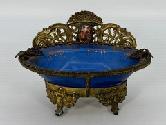 VTG La Chateau Porcelain Trinket Dish Metal Bronze Mount Victorian Scene