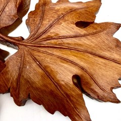 Syroco Faux Wood Maple Leaf Wall Decor Plaque Set 2 Resin Brown Autumn 7686 7687