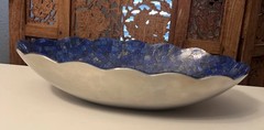 Jay King Lapis Inlay Scalloped Edge Mosaic Bowl 12x7x3 Stainless Steel