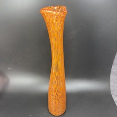 2004 Hand Blown Art Glass Vase Vessel Orange Red Spots Artist Signed Vase VTG