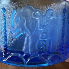 Goebel Heavy Crystal Cobalt Blue Bowl With Carousel Animals EUC