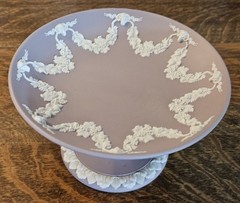 Wedgwood Lilac Jasper Compote or Footed Dish, Rams Heads and Grape Swags 6″ Dia.