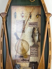 Rustic Canoe Shadow Box Fishing Wall Art – Bass, Lures, & Miniature Oars