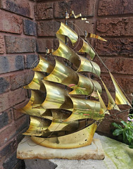 VINTAGE LARGE DEMOTT SHIP SCULPTURE HANDMADE MODERNIST SAIL SHIP SIGNED ORIGNAL
