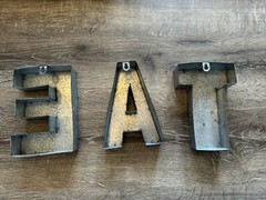 Vintage Tin Letters EAT E A T Approx 7″ x 5″ Wall Hanging Deco