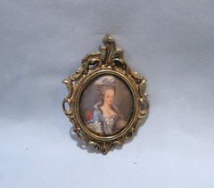Vintage Cast Metal Victorian Italian Silk Art Picture In Frame 3.5″