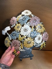 Vintage Metal Enamel Toleware Tole Flower Floral Wall Hanging Cottage Victorian