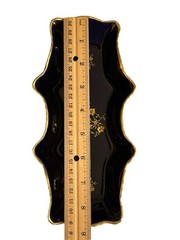 Limoges Castel France Black Porcelain Trinket Vanity Tray Gold Floral 9″ Scallop