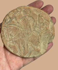 Rare Medieval Intaglio Terracotta Stamp – Human & Animal Motifs