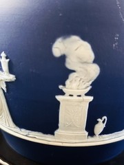 ANTIQUE WEDGWOOD DARK BLUE JASPER WARE DIP PITCHER c 1891 Sacrificial Figs 5”