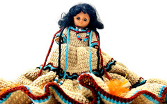 Vtg Fibre Craft Materials Doll w/ Traditional Folk Crochet w/ Beads Dress 1988
