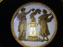 Antique Gold And Black Velvet 3 PC Set Neoclassical Porcelain Wall Plaques