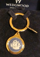 WEDGWOOD BLUE JASPER WARE NAUTICAL BLUE SHIP KEY RING NIB