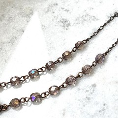 1928 Vintage Bronze Tone Purple Butterfly Pendant Station Necklace Boho Dainty