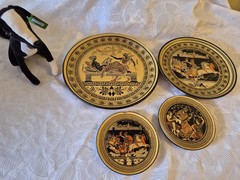 Hand Painted Set Of 4 Greek Mythology, Terracotta Display Plates Greece Origin