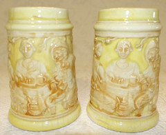 Occupied Japan Vintage Yellow Ceramic Stein Beer Mug 5” Tall Bar Motif Raised- 2