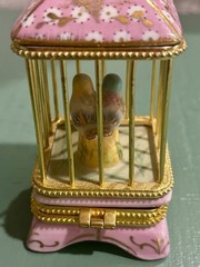 Limoges France Birdcage w Budgerigar Love Bird Parakeet Pair & Gold Trinket Box