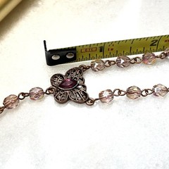 1928 Vintage Bronze Tone Purple Butterfly Pendant Station Necklace Boho Dainty