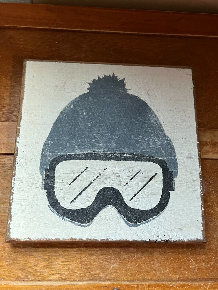 Seven Anchor Designs Made in USA Thick White Painted w Gray Ski Hat & Black Mask