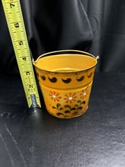 VINTAGE METAL PAIL COUNTRY FOLK ART HAND PAINTED BY Artist Unknown Double Sided