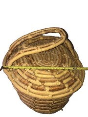 Large Rattan 😊 Wicker Brown Lidded Basket With Handles Fun