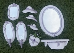 VTG Burwood HOMCO HOME INTERIORS 9pc White Wall Hanging Set MCM Purple Decor