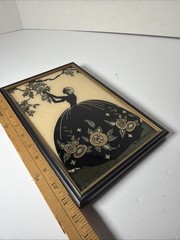 Pair 1940 Reliance Flat Glass Silhouette Old Fashioned Garden Blossom Time