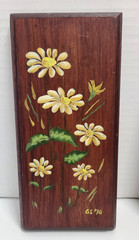 Set of 2 70s VTG Hand Painted Signed Floral Wood Plaques Cottagecore Boho MCM