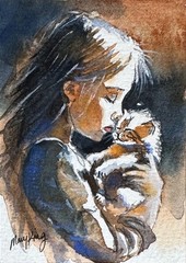 Original Watercolor ACEO Painting by Mary King – Kitten Love