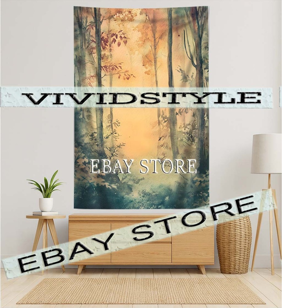 Golden Trees Tapestry Sunlit Forest warm tones glowing woods 39X59 in