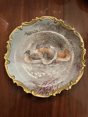 A Broossillon C et J Limoges 13” Plate 4 Ducks Hand Painted Victorian Edwardian