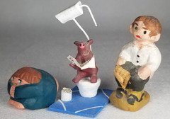 Lot of 3 Whimsical Polychrome Pottery Caganers two Signed made in Spain