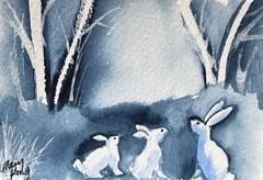 Watercolor ACEO 2.5″ x 3.5″ Original Painting by Mary King – Bunnies