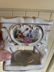 Vintage White Footed Victorian Style Footed Cigarette Holder Trinket Box Japan